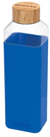 Quokka STORM AZURE | BOUTEILLE EN VERRE CARRÉE AVEC COUVERCLE EN SILICONE 700 ML