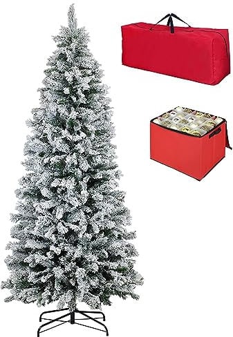Totò Piccinni Albero di Natale INNEVATO, Folto, Effetto Neve Realistico, Incluso Borsone e Porta Palline (210 cm, BERNA SLIM)