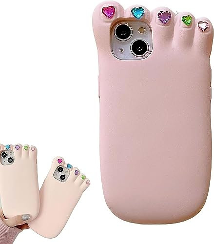 DEEBOW 3D Foot Shape Phone Case Cover for iPhone 11 12 13 14 Pro Max,Creative Funny Cute Phone Case,Soft Silicone Anti-Falling Shockproof Cover (14pro, Pink)