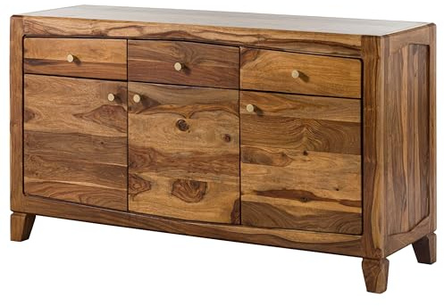 MASSIVMOEBEL24.DE | Ancona Sideboard aus Massivholz #122 aus Sheeshamholz - braun, lackiert mit 6 Fächern & 3 Schubladen 140 x 45 x 80 cm Kommode TV-Sideboard TV-Board