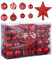Birshe 101 Stück Weihnachtsbaumkugeln Rot,Birshe Christbaumkugeln Set,Weihnachtskugeln Unzerbrechlich,Plastik mit Baumspitze Rot Glänzend Christbaumkugel Drinnen und Draußen,Hochzeit,Party