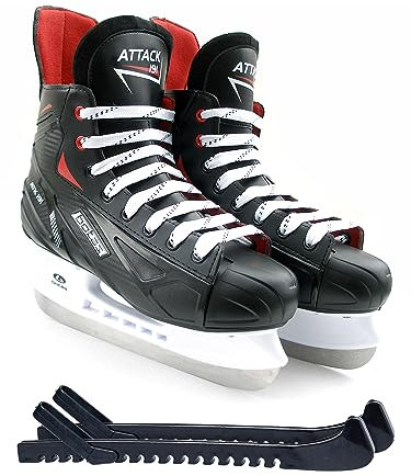 Botas - Attack 191 - Herren Eishockeyschlittschuhe | Hergestellt in Europa (Tschechische Republik) | Farbe: Schwarz/Rot/Weiß, Herren 7 Bundle mit Skate Guards