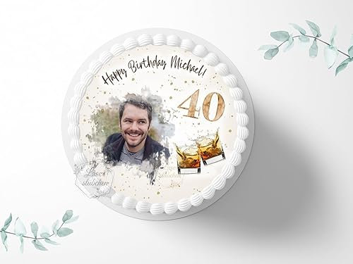 Tortenaufleger personalisierbar zum Geburtstag, Whiskey ⌀20cm rund Zuckerbild, Foto für Torten, Fondant 3040G