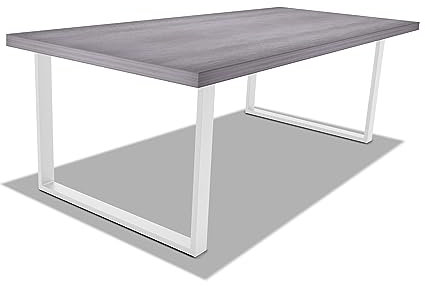 FRANKYSTAR Table à manger en bois et métal avec pieds carrés blancs - 160x90 cm
