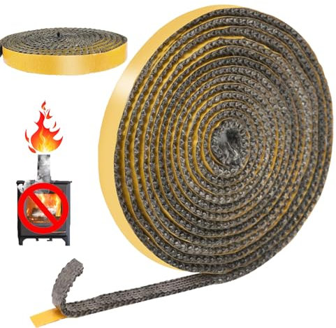 SPOKKI 4 m Dichtung für Kamineinlage, selbstklebend, Dichtungen aus Fiberglas, Türdichtung für Holzofen, Kamin, Tür mit Holzofen, hitzebeständig bis 600 Grad Celsius (3 mm x 15 mm x 4 m)