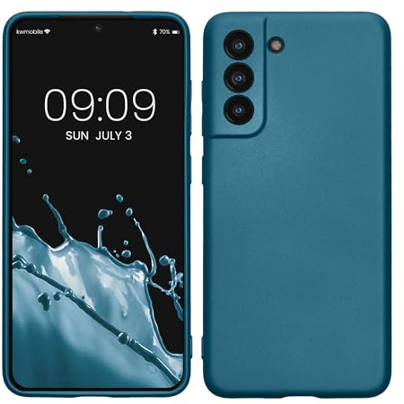 kwmobile Handyhülle für Samsung Galaxy S21 FE Hülle - Silikon Case metallisch schimmernd - Schutzhülle Cover - Metallic Karibikblau