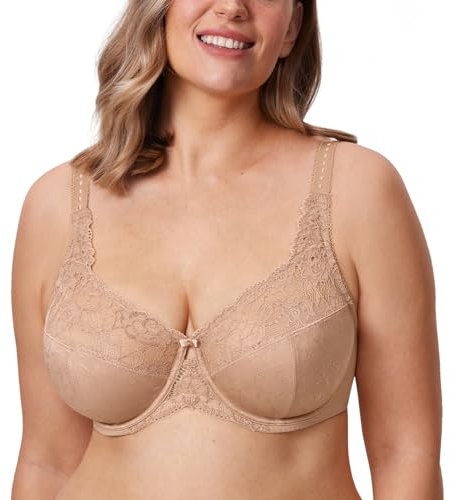 Delimira Women's Beauty Lace Non Padded Minimiser Full Figure Underwire Bra Natural 38F