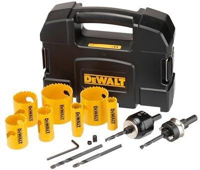 DEWALT - Coffret de Scies-Cloches Bimétalliques EXTREME 11 Pièces (7 Scies-Cloches, 2 Mandrins et 2 Forets Pilotes), DT90355-QZ