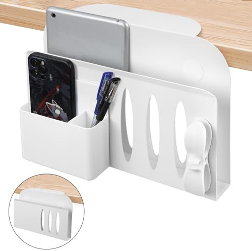 AnExer No Drill Desk Storage Holder with Clamp, Under Desk Storage Organiser for Laptop, Keyboard, Mouse, A4 Files, Pens