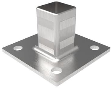 Sellon24® Flangia a pavimento in acciaio inox, 100 x 100 cm, tubo di ancoraggio rettangolare, 40 x 40 mm, per ringhiera in acciaio inox V2A, rettificato (A/4941-040)