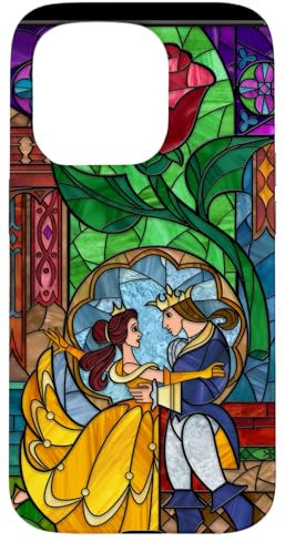 Hülle für iPhone 15 Pro Disney Die Schöne und das Biest Belle und Prinz Buntglas