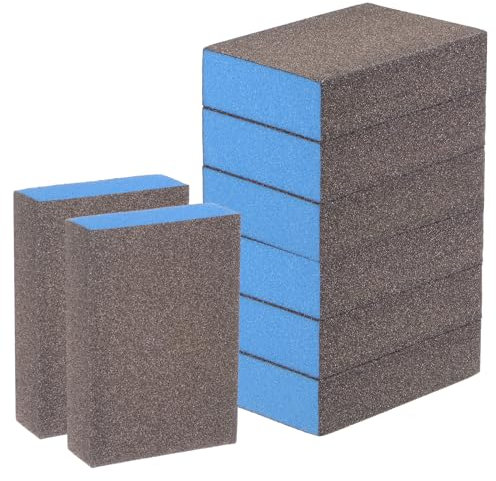 sourcing map 8pcs Sanding Sponge Blocks 240-320 Grits Sanding Block, 100x70x25mm, Brown&Blue