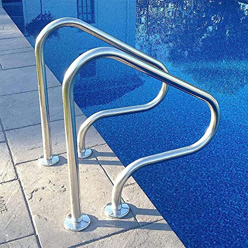 TEmkin Pool-Handlauf Poolgeländer Poolgeländer-Handlauf 2 Stück Schwimmbad-Handlauf, 3-Bogen-Pool-Halteleiter aus Edelstahl 304 mit 4 Fuß Blauer Griffabdeckung