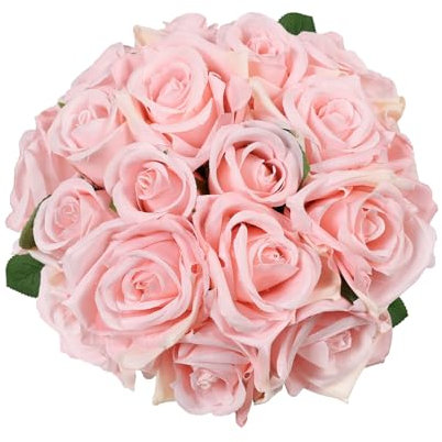 Famibay Künstliche Rosen Rosa Seidenblumen Strauß Kunstblumen Rosen Braut Rosenstrauß Hochzeit Blumen Deko für Hochzeiten Party Büro Home Indoor Outdoor Deko