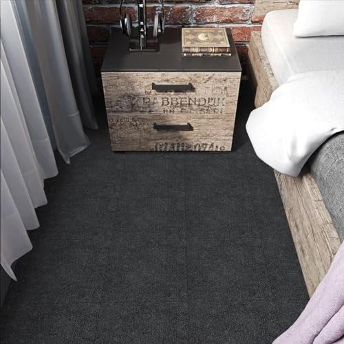 Elffloor Carpet Tiles Self Adhesive Carpet Floor Tiles, Anti-Slip Flooring Rugs for Living Room Office Bedroom, Dark Grey Peel and Stick Rugs Thick 4.5mm 30 x 30 cm 20pcs