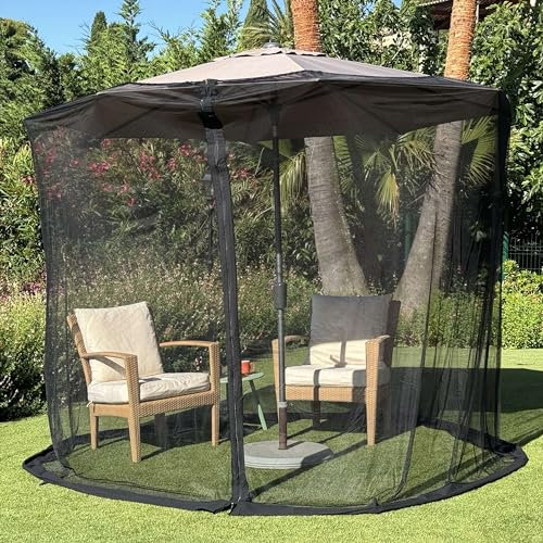 Mosquitero para Sombrilla 3.3 M | Tamaños Grandes y Tela Diseñada para Exteriores | Negra Pantalla para Casa de Insectos y Moscas para Patio, Porche y Terraza de Jardín