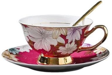 XXAD553TY Juego de Taza de Té y Café Vintage Juego de Tazas de café de Lujo Ligero, Hueso Exquisito, China, Juego de té de la Tarde británico for el hogar, Regalo de Boda Taza(Color:Pink)