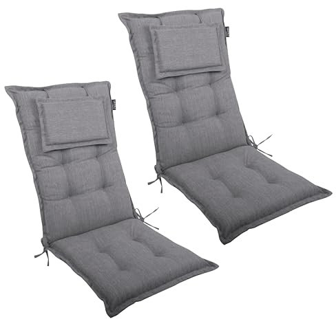 LILENO HOME Gartenstuhl Auflagen als [2er Set - Hochlehner] in Grau Y - Bequeme Liegen als Sitzauflagen für Gartenmöbel - Stuhlkissen für Gartenstühle und Klappstühle MAR