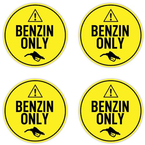 Aufkleber: ⌀ 100 mm, 4 Stück - Nur Benzin - für Auto, Laptop und mehr - BENZIN ONLY
