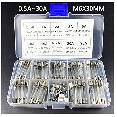 PHNOITPQ Flinke Glassicherungen for Sub-Auto-Box-Halter Fuse Guard Thermal 0,5 A 10 A 15 A 30 A Sicherungsautomaten Quick Blow Glass Tube(72pcs 0.5-30A)
