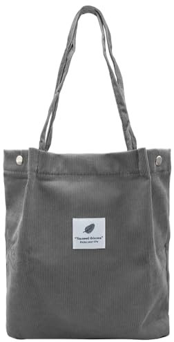 YDHfdc Cord Tasche Damen Handtasche Shopper Damen Umhängetasche Groß Tote Bag Lässige Tasche Shopper für Alltag, Büro, Schule und Einkauf (Grau)