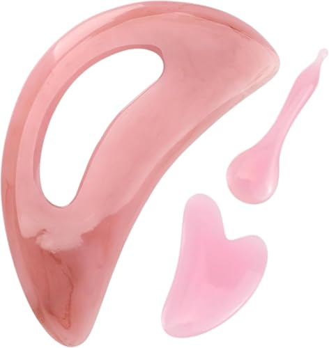 Gua Sha Massagegerät mit Griff, Größeres Guasha Scraping Schabwerkzeug (Plastik), Body Gua Sha, Gua Sha Körper für Rücken Hals Gesicht Bein Massage Tool, Lymphdrainage Cellulite,(3 Stück, Rosa)