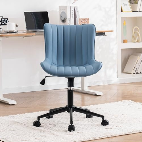 YOUTASTE Bürostuhl Ergonomisch, Schreibtischstuhl Höhenverstellbar, Bürostuhl mit PU-Leder & Rollen, Drehstuhl Wippfunktion, Computerstuhl 136 kg Belastbar, Blau