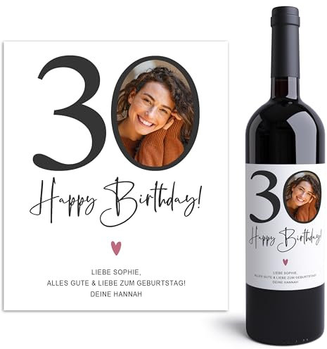 30. Geburtstag Weinetiketten personalisiert mit Foto Flaschenetiketten selbst gestalten Geburtstagsgeschenk Geschenk Weinflasche Etiketten selbstklebend 2 Stück | 10x12 cm