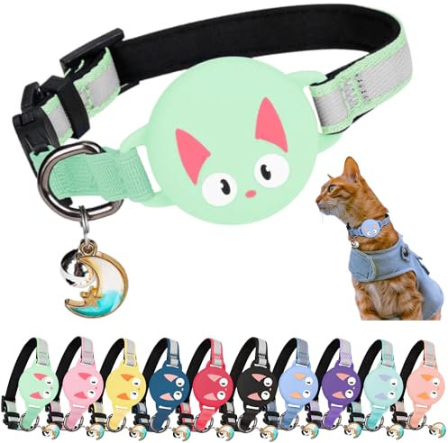 Kittytag Katzenhalsband mit Zubehör, kompatibel mit Airtag Apple, reflektierend und Leuchtend, GPS, Katze mit Anti-Drosselung, verstellbar, GPS Airtag Nicht im Lieferumfang enthalten (Minzgrün)