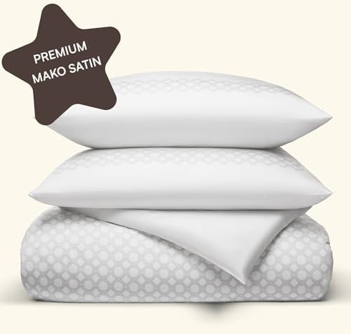 Amqua Mako Satin Bettwäsche 135 x 200 cm Weiß mit Muster| Bettwäsche Set 135x200 inkl. 40x80 Kissenbezug| Hotelbettwäsche einfarbig|besonders weich & hochwertig Elora