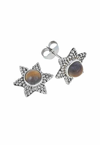 Ohrstecker 925 Silber Tigerauge brauner Stein Edelstein Ohrringe echt Silber Damen Sterling Silber Stecker Geschenk (MOS-104-18)