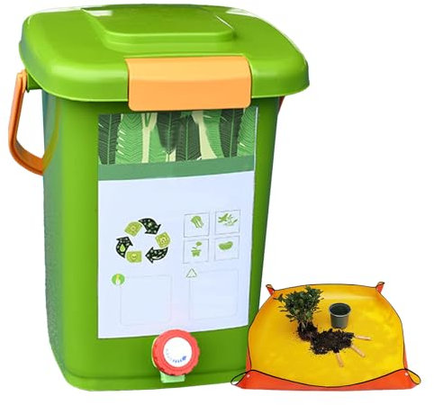 Lot de 2 composteurs de cuisine avec robinet et couvercle d'étanchéité, facile à nettoyer, petite poubelle à compost pour cuisine, capacité de 10 l