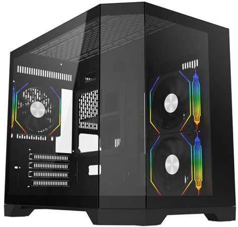 CiT Mars mATX Gaming PC Case – Dual Chamber Panoramic PC Case - including 3 x 120mm Infinity ARGB Fans, 6-Port PWM Fan Hub, AIO Support, USB 3.0, USB 2.0, HD Audio | Black