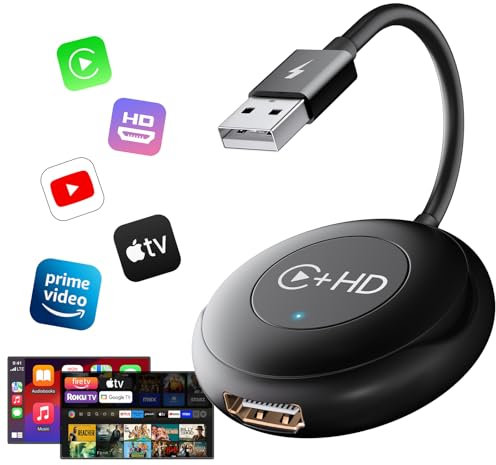 UWECAN Wireless CarPlay with HDMI Multimedia, CarPlay Wireless for Factory Wired CarPlay to Wireless, Car TV Mate Converter for Fire/Google TV Sticks Multimedia Devices Mirroring, for iPhone iOS 11+