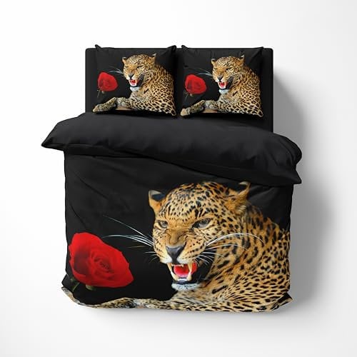 FEBE 3D Bettwäsche Gepard Bettbezug-Set 135x200 + Kissenbezug 80x80 cm Wendebettwäsche 2 Teilig mit Reißveschluss