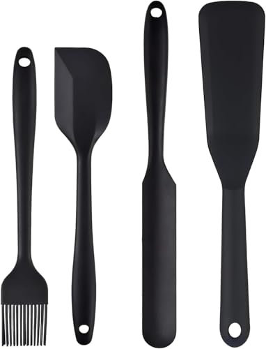 Lot de 4 spatules en silicone pour crêpes et œufs au plat, spatules en silicone antiadhésive, accessoire cuisine,Résistantes à la Chaleur, Idéales pour Cuisson, Cuisine et Mélange, Couleur Noir