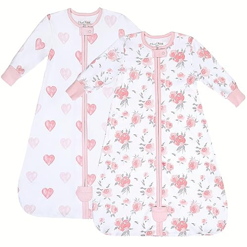 Mama Cheetah Baby Schlafsack mit Ärmeln, 0.5 TOG Bio-Baumwolle Wearable Blanket und Zwei-Wege-Reißverschluss, Swaddle Transition Long Sleeve Sleep Sack für Neugeborene to Kleinkind, 0-6 Monate