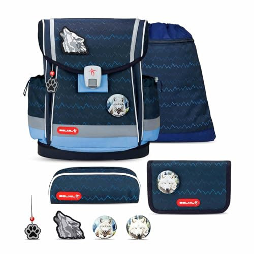 Belmil Classy Plus Schulranzen Set 5-teilig mit Brustgurt (405-78/AG/S) (Wolves)