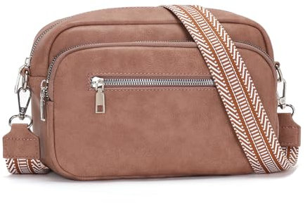 RQJZ 26x18cm Damen Umhängetasche Klein mit Breitem Gurt Stylish Crossbody bag Vegan Leder Verstellbare Schultertasche Hobo Handtasche für Alltag & Reisen Hellbraun