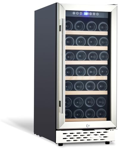 DYTesa - 15 Wine Cooler, Lockable Compressor Refrigerator, 28 Bottle Freestanding Wine Cellar, Dual Zone with Digital Temperature Control, Glass Door and Cooler