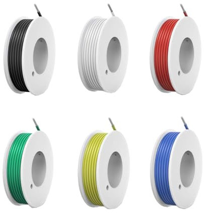 HAXIHA Cable Eléctrico de Silicona 22 AWG,Kit de Alambre Flexible de Alambre Eléctrico,22 AWG Set de cable macizo calibre,Cables Eléctricos Cobre Estañado (6 colores de 10 metros)
