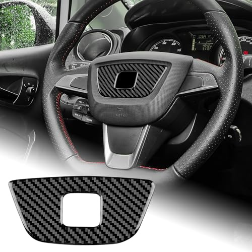 KUNGKIC Für Seat Ibiza 6j 2009 2010 2011 2012 2013 2014 Zubehör Kohlefaser Auto-Lenkrad Abdeckung Aufkleber Lenkrad-Mittelmarkierung Dekorative Innenbereich Auto Teile Geschenk (Schwarz)