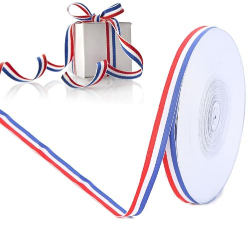 Ruban Bleu Blanc Rouge 50m X 10mm,Ruban Tricolore,Couleurs Du Drapeau Français Rubans Tricolore Bleu Blanc Rouge Pour L'artisanat, Décoration Diy, Emballag Cadeau, Mariage, Fête Nationale