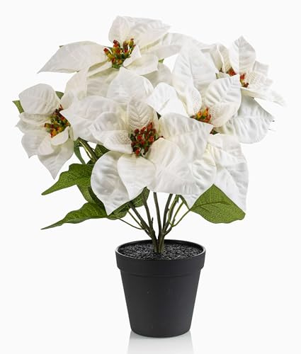artplants.de Kunstblume Weihnachtsstern GRULEN im Dekotopf, Creme, 40cm | Künstliche Poinsettia