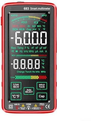 Vollbild-Digital-Multimeter, 683 AC DC Multimeter, 6000 Counts Touchscreen mit USB-Ladevorgang für elektrische Prüfung (rot)