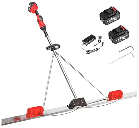 AiODiO Livellatore Vibrante per Cemento con Batteria al Litio, livellatore per massetto Umido in calcestruzzo Senza Fili, 3000-6000 Giri/min, Bordo Dritto in Acciaio Inossidabile 1.5m-2*Battery