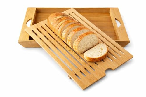 Tabla de Cortar Pan de Bambú con Recogemigas, Tabla para Cortar Pan con Rejilla Extraíble, Tabla de Pan Resistente de Bambú, Adecuado para Todo Tipo de Pan, 37 × 22 × 3 cm