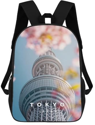 sinyumoney Unisex Rucksack 3D bedruckt für Reisen, lässiger Rucksack für Laptop, leichte Schultasche für Männer, Frauen, Jungen und Mädchen, Tokyo Spring and Sakura, 17