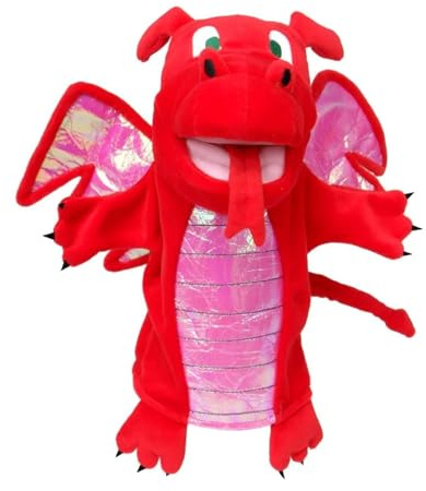 Fiesta Crafts Red Dragon Hand Puppet, Moving Mouth & Wings for Role Play | Soft & Interactive Red Dragon Toy, Role Play, Creativity & Sensory Skills, Gift for Boys & Girls