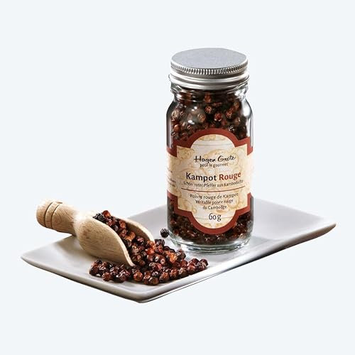 Hagen Grote Kampot Rouge, 60 g Glas, gilt als der edelste Pfeffer der Welt, fruchtig-scharf, kostbares Gewürz für Fleisch und Desserts